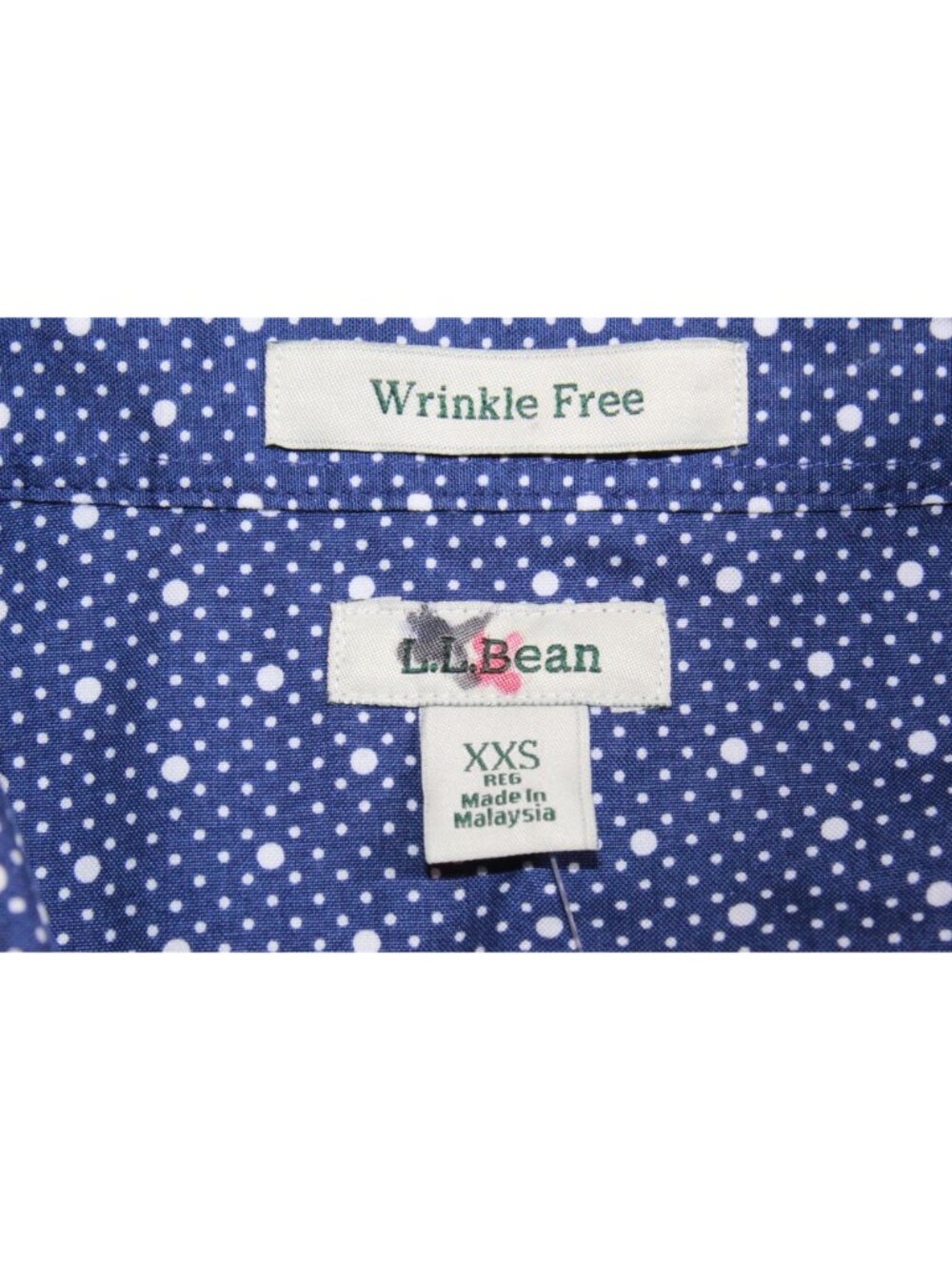 LL Bean Blue Polka Dot Button Down Shirt Wrinkle Free 100% Cotton XXS - Picture 8 of 14